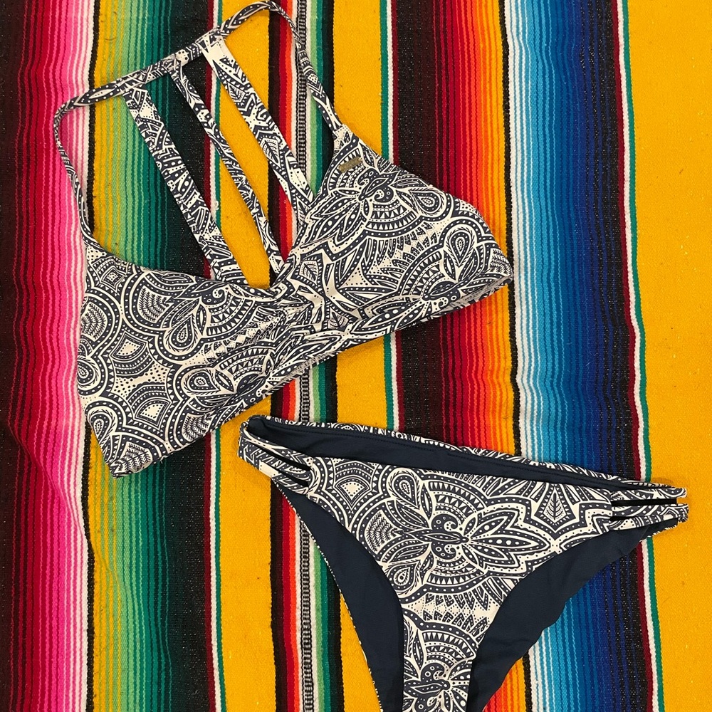 Roxy Navy and Cream Paisley Bikini